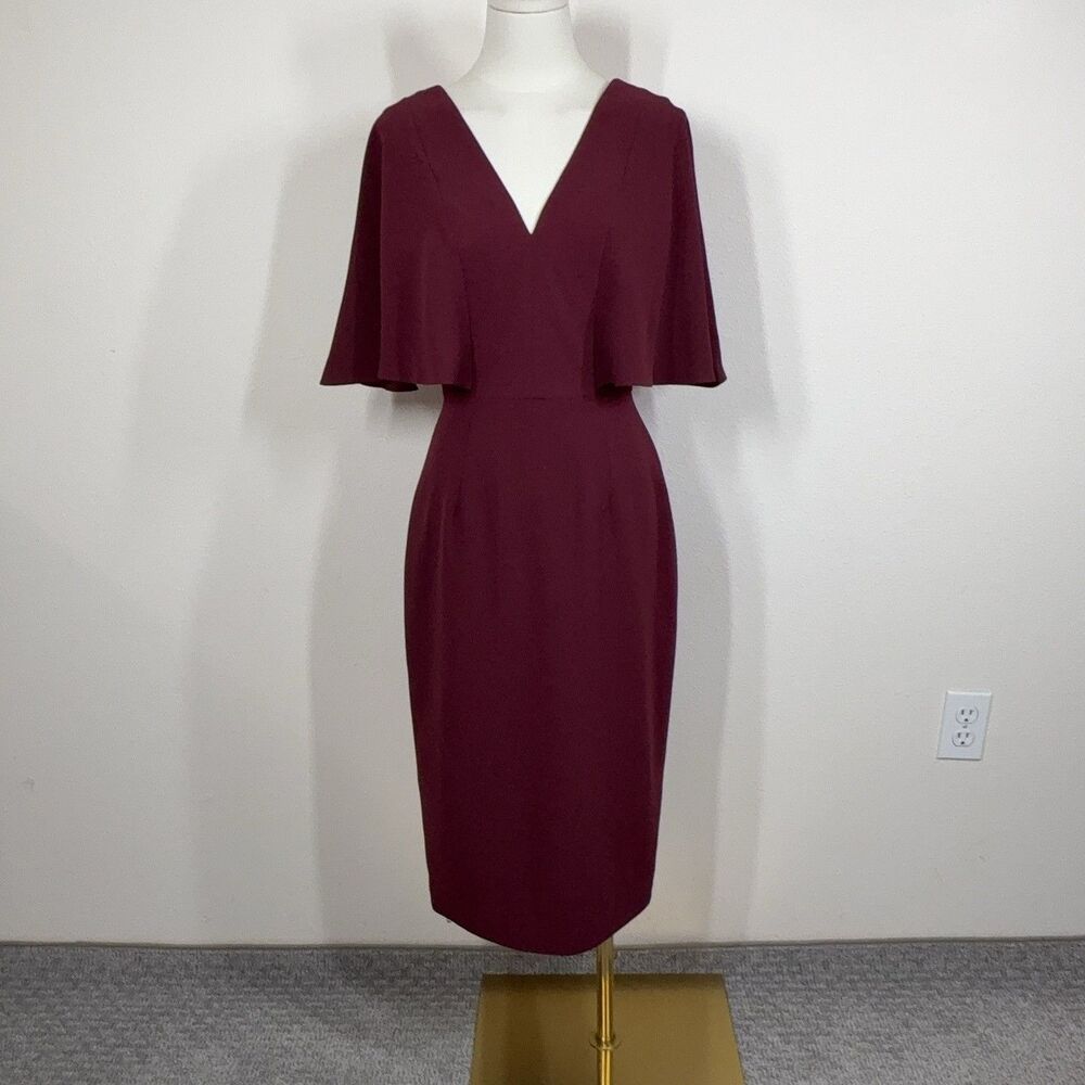 Dress The Population Dress Womens Small Red Cape Midi Sheath Cocktail Party